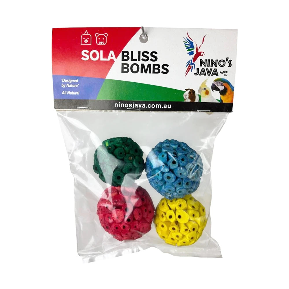 Ninos Java Coloured Sola Bliss Bombs Bird in Small 6cm 4Pack showing the front view