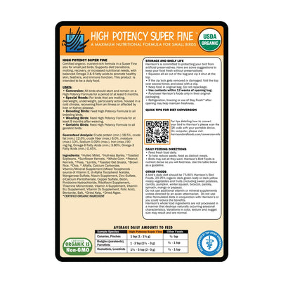 Harrison's Bird Foods High Potency Super Fine in 454g showing the Back View