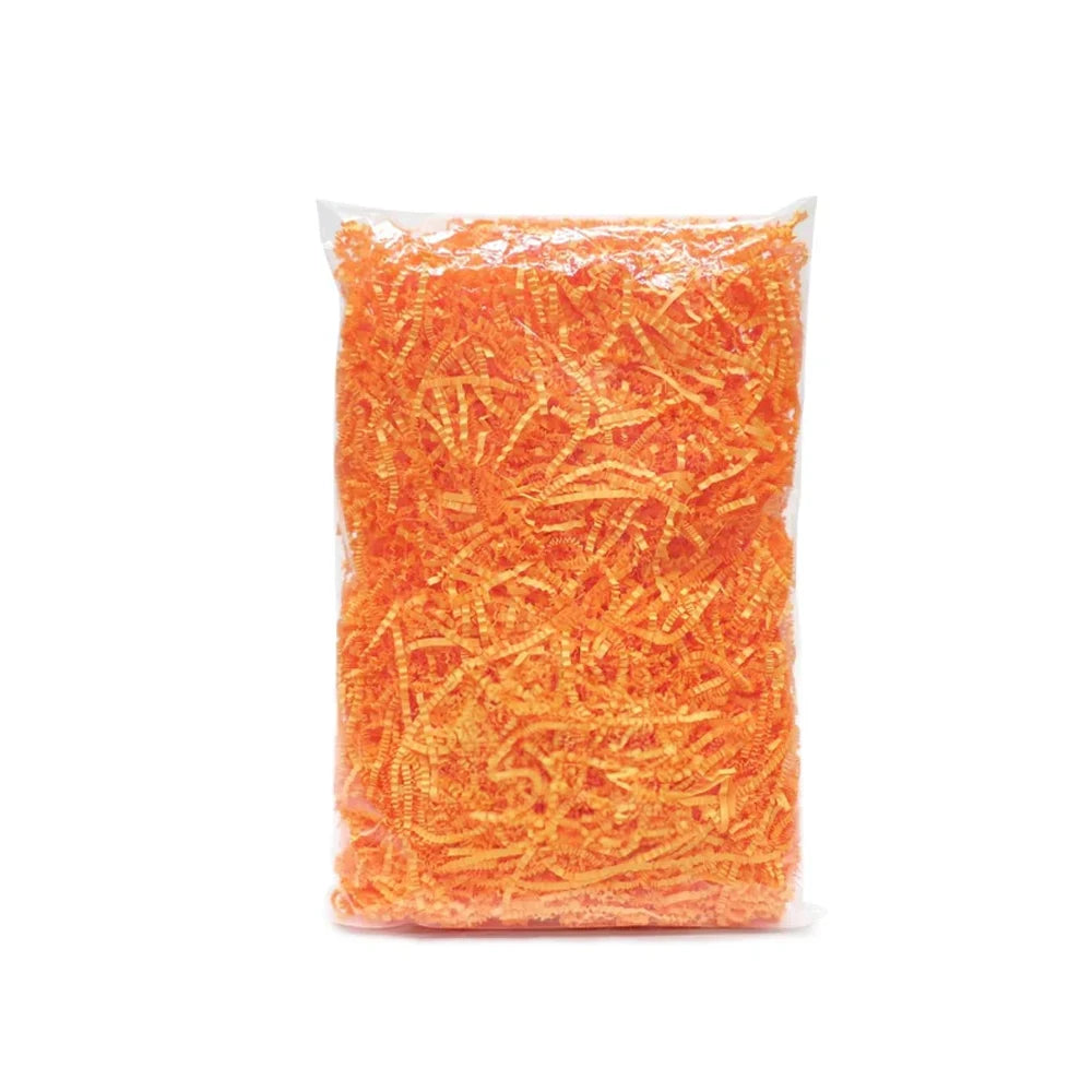 Mighty Bird Crinkle Orange Paper Shreds in 100g showing the front view