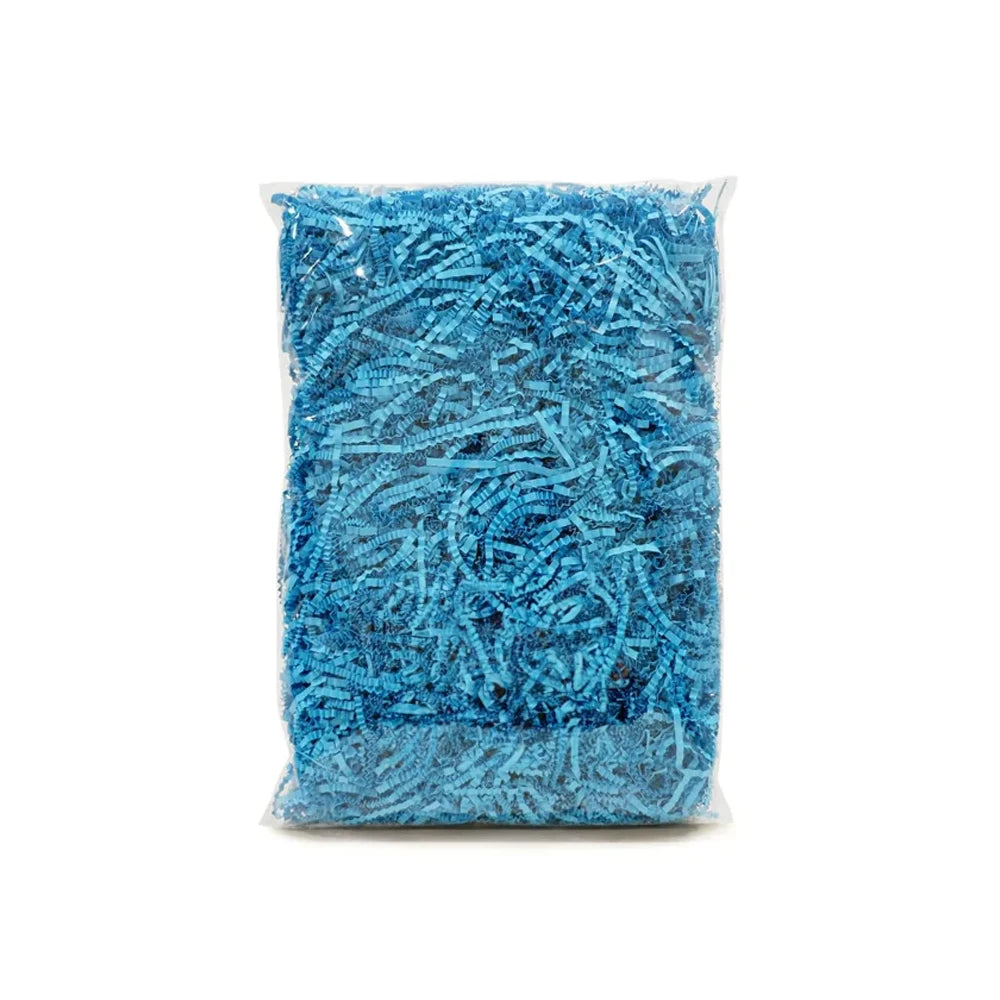 Mighty Bird Crinkle Blue Paper Shreds in 100g showing the front view