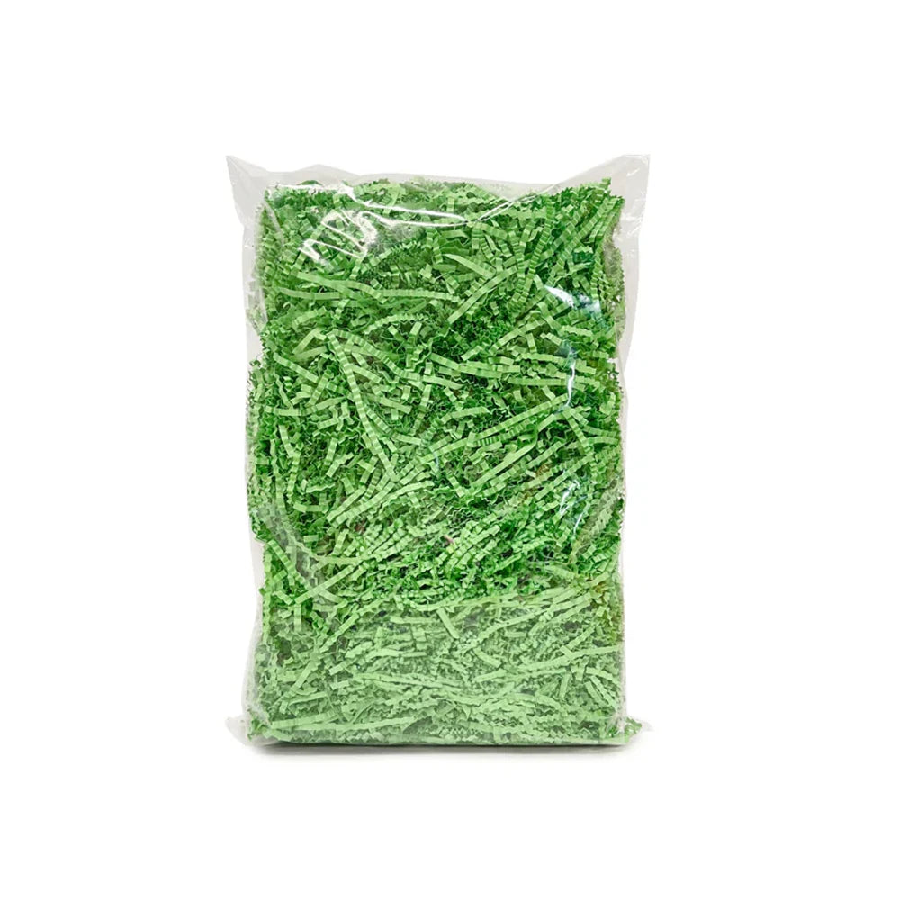 Mighty Bird Crinkle Green Paper Shreds in 100g showing the front view
