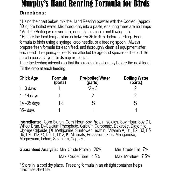 Buy Murphy's Hand Rearing Formula Online | Get Flocked